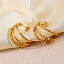 Hoop Earrings Fashion Korean Geometric Statement Stainless Steel Gold Color Vintage Earring Wedding Jewelry Gift For Women Female