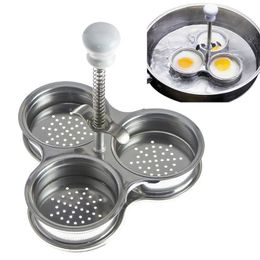 Egg Tools OOTDTY Stainless Steel Poacher Adjustable 3 Grid Steamer Eggs Boiler Multi Function Home Kitchen Gadgets Shaping Cooker 230804