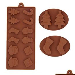Baking Moulds Christmas Sile Chocolate Mods 12 Cavity Cake Cookie Candy Mod For Diy Xmas Party Bakeware Santa Ice Tray Mould Drop Deliv Dh6Io