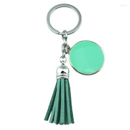 Keychains Round Enamel Blank Tassel Keychain 2023 Fashion Women Bag Accessories Charm Jewellery Key Rings