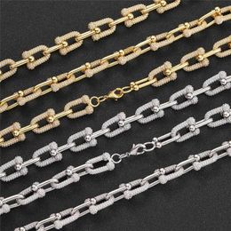 Hip Hop Iced Out Zircon 11MM U-Shaped Horseshoe Chain Gold Silver Plated Men's Necklace Bling Jewellery