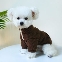 Dog Apparel Waffle Hoodie Clothes Stand Collar Zipper Small Dogs Clothing Cat Autumn Korean Fashion Retro Traction Buckle Boy Pet Items