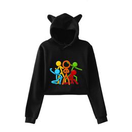 Women's Hoodies Sweatshirts Alan Becker Merch Pullover Cat Ear Long Sleeve Crop Top Harajuku Streetwear Young r Clothes 230804