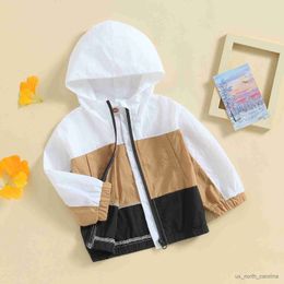 Jackets Toddler Kids Baby Boys Up Hoodies Jacket Contrast Color Hooded Long Sleeve Coat Fall Winter Clothes Outerwear 1-5T R230805