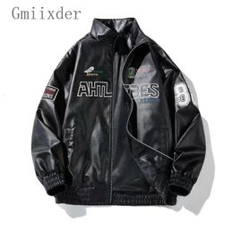 Mens Jackets Gmiixder Spring Coat Streetwear Motorcycle Style PU Leather Jacket American Versatile Relaxed Patchwork 230804