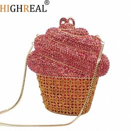 Evening Bags HIGHREAL Arrival Ice Cream Crystal Purse For Woman Clutch Cupcake Summer Holiday Bag Metal Chain Handbag 230804