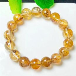 Strand Natural Yellow Fire Quartz Hematoid Bracelet Gemstone Round Bead Crystal Healing Jewelry Gift 1pcs