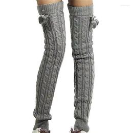 Women Socks Twist Knit Leg Warmer Winter Plush Pom Thigh High Stockings Aesthetic Clothes Accessories Boot Cuffs Cover For Streetwear