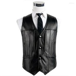 Men's Vests 2023 Autumn Winter Middle-aged Leather Vest Male Genuine Sheepskin Sleeveless Coats Men V-neck Slim Waistcoat D371