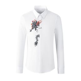 New Arrival Fashion High Quality Summer Dragon Embroidered Long Sleeve Men's Shirt Fashion Brand Shirts Size M L XL 2XL 3XL 4XL