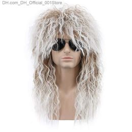 Synthetic Wigs FGY men and women's long curly brown gradient white role-playing Halloween wig 1970s and 1980s rock music party synthetic party wig Z230805