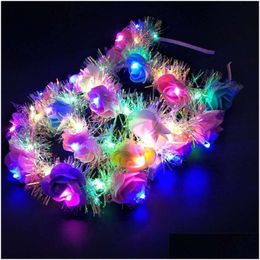 Hair Accessories Glow Wreath Flower Headband Adts Light Up Led Toy Headbands Christmas Party Luminous Flashing Hairband 315 H1 Drop Dhscj