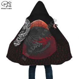 Men's Trench Coats Fashion God Fenrir Odin Warriors Retro Tattoo Vintage 3DPrint Unisex Windbreaker Hoodies Winter Overcoat Hood Cloak Fleece A1 230804