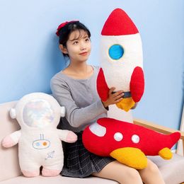 Plush Pillows Cushions 58cm Plush Rocket Astronaut Toy Stuffed Spaceship Throw Pillow Home Decor Birthday Gift Space Discovery Educational Toy for Kids 230804