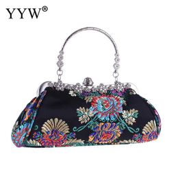 Evening Bags Embroidery Flower Handbag Ethnic National Retro Vintage Lady Clutch Wedding Purse Elegant Bolsa 230804