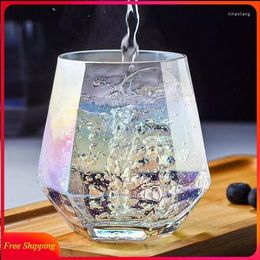 Wine Glasses Transparent Glass Cup Water Hexagonal Beer Milk Juice Couple Gift Girl Creative Color Kawaii