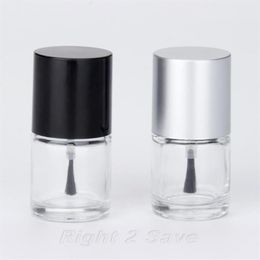 1PC 10ML Nail Polish Bottle with Brush Refillable Empty Cosmetic Containor Glass bottle Nail Art Manicure Tool Black Silver Caps237L