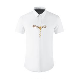 New arrival fashion high quality fashion cotton short sleeve embroidered Golden Eagle Men's slimming shirt size MLXL2XL3XL4XL