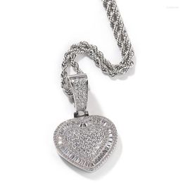 Pendant Necklaces Hip Hop 3A CZ Stone Paved Bling Iced Out Heart Pendants Necklace For Men Women Unisex Lovers Rapper Jewelry Gift