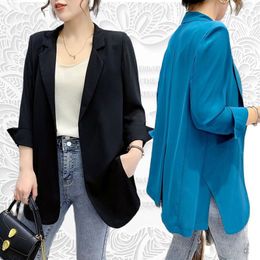 Women's Suits Blazers Chiffon Small Suit 2023 SpringSummer Korean Version Thin Loose Mid length Coat 34 Sleeve Cardigan 230804