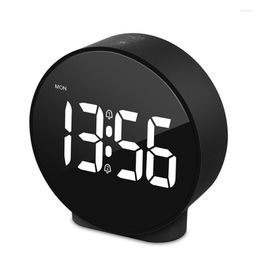 Table Clocks LED Digital Clock Bedroom Round With Snooze Calendar 12/24H Week Battery Powered E65B