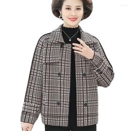 Women's Jackets 20230 Spring Autumn Jacket Middle-Aged Elderly Coat Fashion Short Knitted Cardigan Plaid Outerwear Casual Tops 5XL