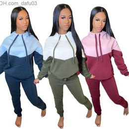 Women's Tracksuits 2022 Fall Winter Women Pullover Tracksuits 2 Piece Pants Outfits Designer Fashion Contrast Color Stitching Hoodies Sweatsuit Z230805