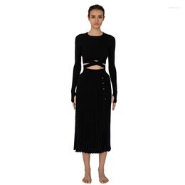 Casual Dresses Black 2023 Design Cross Sexy 2 Pieces Long Sleeve Skirt Dress Suit Soft Comfortable High Quality Fashion Women's Wear