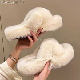 Slippers Women's Winter with Fur Slider Soft Fur Indoor Women's Platform Shoes Open Toe Fluffy House Ytmloy Zapatilla Mujer Z230805