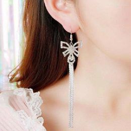 Dangle Earrings Fashion Korean Butterfly For Women Silver Color Crystal Long Tassel Earring Wedding Jewelry Party Ear Accessories Gift
