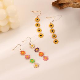 Dangle Earrings Fashion Oil Drip Flower Tassel For Women Vintage Cute Colourful Little Daisy Eardrop Boho Girls Jewellery Accessories Gift