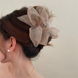 Elegant Girl New Mesh Tulle Large Bow Grip Clip Female Ponytail Braid Hair Claw Clip Hair Clip Hair Accessories Gift Headdress