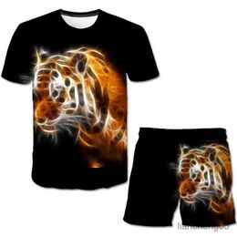 Clothing Sets Summer Children Clothes Short Sets Tiger Animals Sports Clothes Baby Girl Boy T-shirts 2 Piece Set Kids To 14 Years Clothing R230805