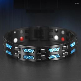 Link Bracelets Men Magnetic Power Therapy Bracelet Black Stainless Steel Hand Chain Punk Blue Carbon Fibre Magnet Health Bangle Jewellery