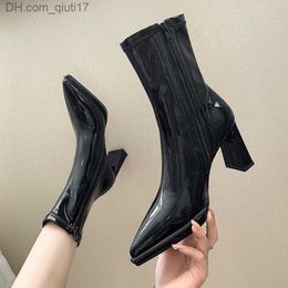 Boots New riding boots high heeled single boots Pointed Toe patent leather side zipper fashionable boots women's Stovepipe single boots Z230805