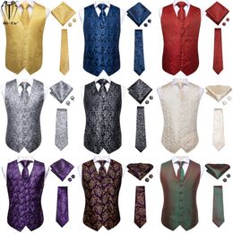 Men's Vests Brand Mens Suit Dress Vests Necktie Hankerchief Cufflinks Set Silk Slim Fit Male Waistcoat Jacquard Waist Jacket Gilet Homme 230804