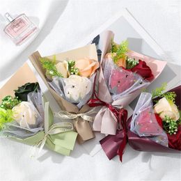 Decorative Flowers Mini Artificial Rose Flower Bouquets With Greenery Fake Plants Foam Gifts For Girlfriend Mother's Day Gift Decoration