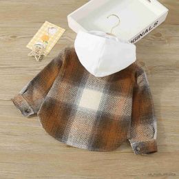 Jackets Kids Coat Baby Boys Girls Plaid Long Sleeve Hooded Single-Breasted Jacket with Pockets for Spring Fall 1-6 Years R230805