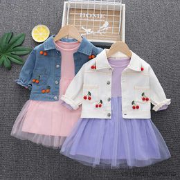 Jackets 0-4 years old girls spring and autumn cartoon coat top new girl cartoon denim jacket long-sleeved dress two-piece R230805