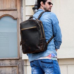 Backpack Crazy Horse Real Leather Men Large Backpacks Retro Cowhide Rucksack Male Business Travel Big Laptop Computer Office Bag