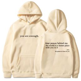 Women's Hoodies Sweatshirt Cotton Hoodie With Pocket Dear Person Behind Me Pullover Vintage with Words on Back Unisex Trendy Men 230804