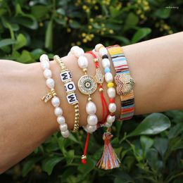 Strand Fashion Letter Charm Pearl Stretch Bracelet/necklace 26 Pendant Alphabets CZ For Girl/women Couple Jewelry