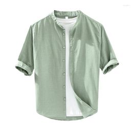 Men's Casual Shirts Summer Linen 7/7 Half Sleeve Shirt Fabric Standing Collar Loose Cotton Large Size Medium