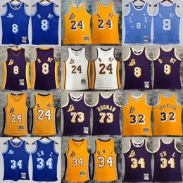 Classico stampato RETRO 1996-97 Basketball Bryant Jersey Vintage Purple Yellow 44 Jerry West 73 Dennis Rodman Johnson 1984-85 White Blue 2008-09 #24 Maglie maglie