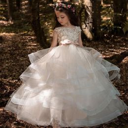 Arabic 2019 Floral Lace Flower Girl Dresses Ball Gowns Child Pageant Dresses Long Train Beautiful Little Kids FlowerGirl Dress For184V