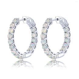 Backs Earrings Natural Genuine 925 Sterling Silver Hoop Huggie Earring Real Opal Women's Birthday Gift Birthstone