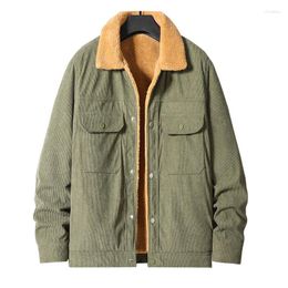 Men's Jackets Winter Warm Corduroy Jacket Fleece Lined Thick Cargo Coat Fashion Casual Thermal Outerwear Solid Colour