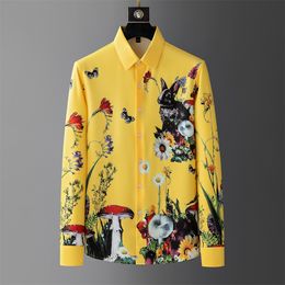 Brand Luxury 3D Floral Printed Men's Shirt Long Sleeved Social Party Tuxedo Dress Shirts Casual Business Men Clothing