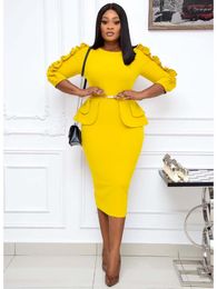 Casual Dresses 2023 In European And American Oversized Dress For Women Solid Professional Office Pencil Skirt Polyester O-Neck Belt