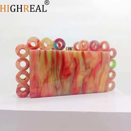 Evening Bags Marbling Acrylic Box Clutch Bag Summer Elegant Colour Small Ring Decoration Purses And Handbags Wedding Party 230804